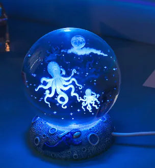 Marine Animals Crystal Ball 3D  with Resin Sphere Stand Base