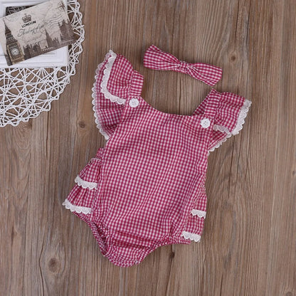 Plaid Romper and Headband Set