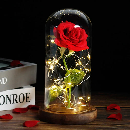 Beauty And The Beast Rose Rose In LED Glass