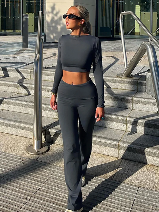 A Crop Top and Flare Pants Set