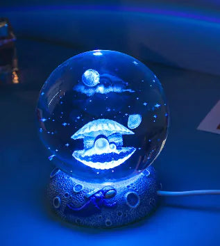 Marine Animals Crystal Ball 3D  with Resin Sphere Stand Base