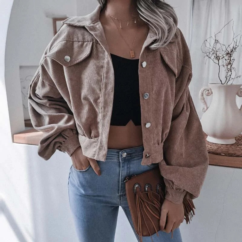 a Corduroy Cropped Jacket  For Women