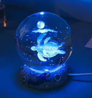 Marine Animals Crystal Ball 3D  with Resin Sphere Stand Base