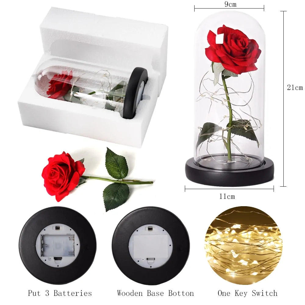 Beauty And The Beast Rose Rose In LED Glass