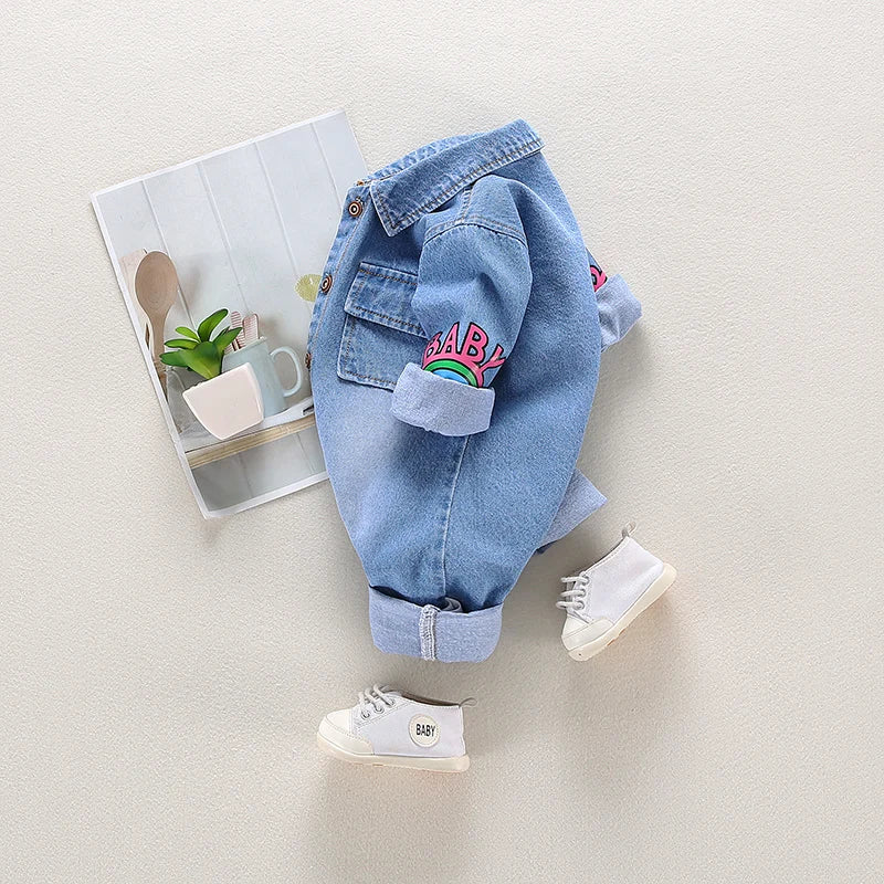 Newborn Denim Romper with Cartoon Design