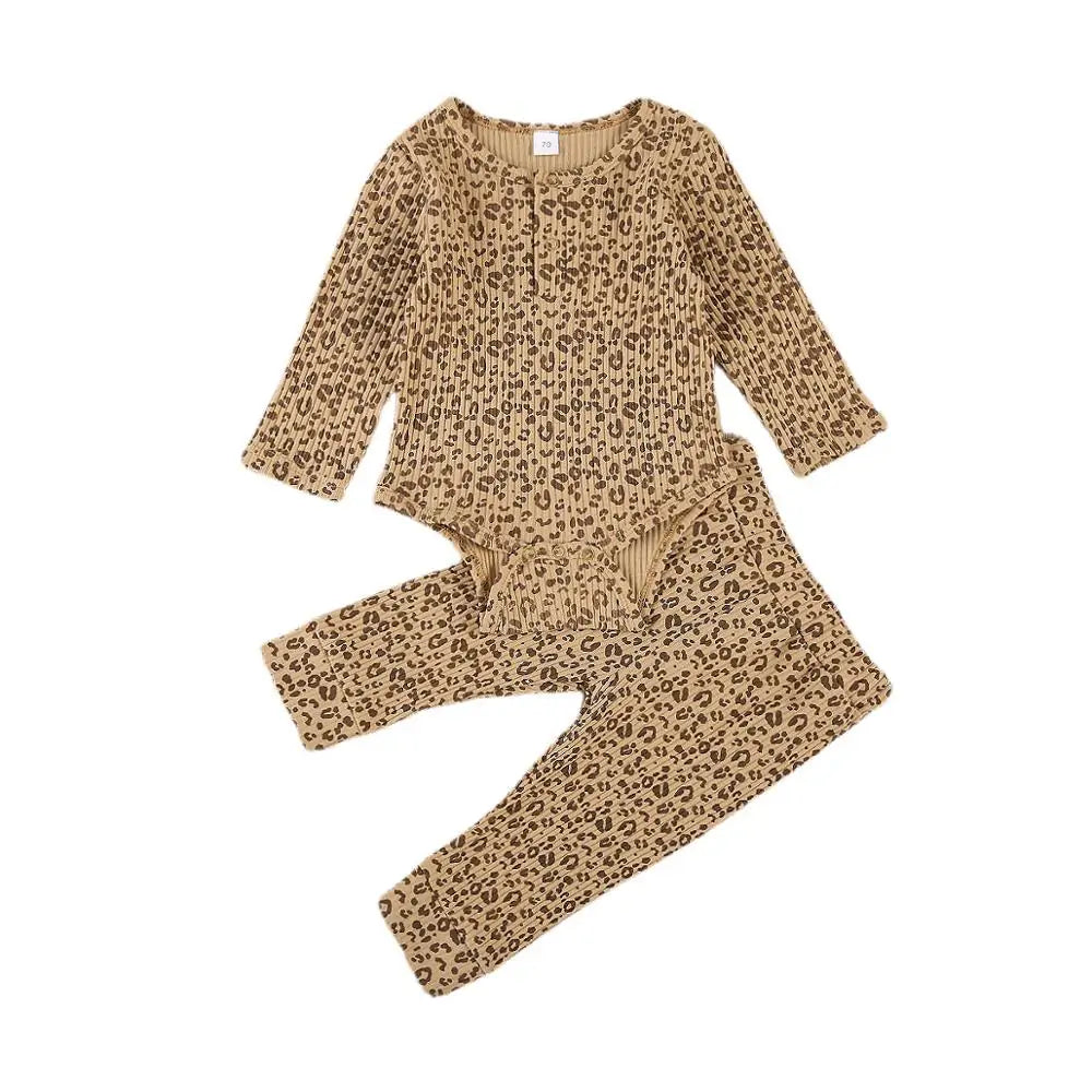 Winter Infant 0-4Y 2PCS Leopard Pullover Top + Long Pants Set