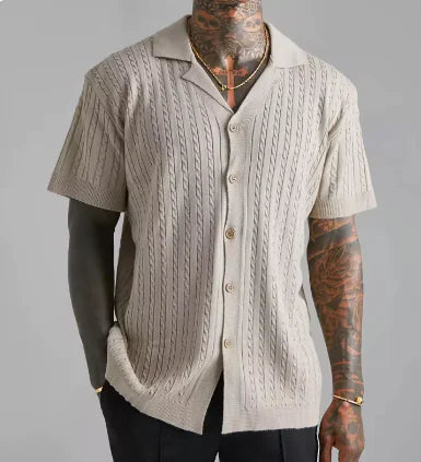 1 Mens Top Knitted Button Short-sleeved