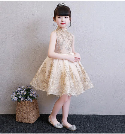 Elegant Tulle Golden Bridesmaid Dress For Kids