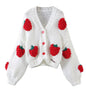 A Handmade Crochet Cardigan Sweater Women Fruit Jacquard Embroidery