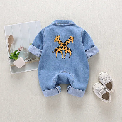 Newborn Denim Romper with Cartoon Design