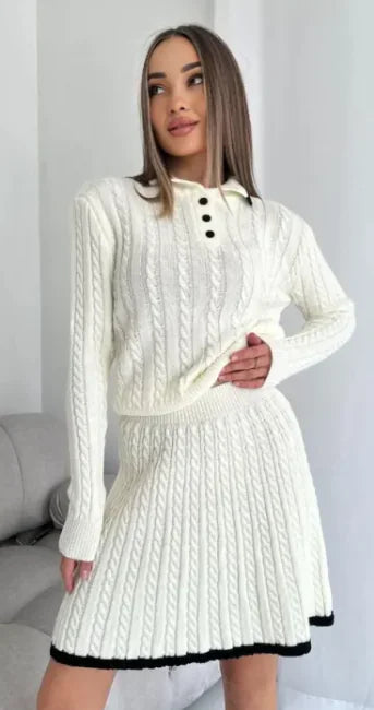 A Long Sleeve Knitted Button Sweater Dress Suit Women