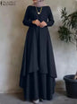 ZANZEA Women's Long Sleeve Abaya Maxi Dress - Casual Loose Fit Kaftan for Eid, Dubai, and Turkey