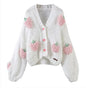 A Handmade Crochet Cardigan Sweater Women Fruit Jacquard Embroidery