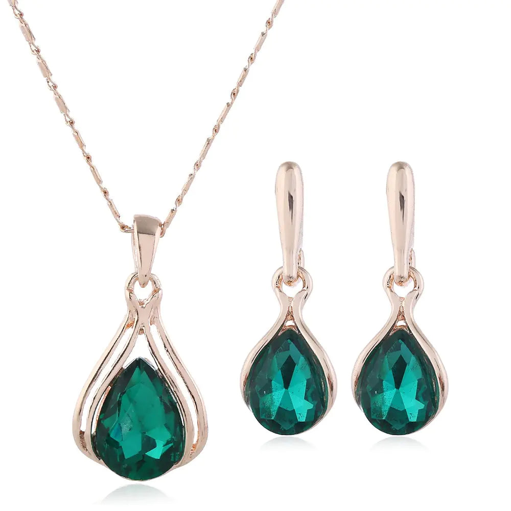 1 Crystal Rose Gold Water Drop Jewelry Set