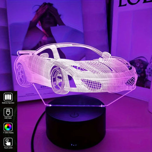 1pc Car  3D Night Light, 3D Optical Illusion Lamp With Touch, 7-Color Changing Ambient Light For Bedroom