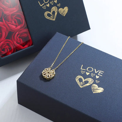 Rose Gift Box featuring the exquisite Four-Leaf Grass Necklace and Heart Necklace