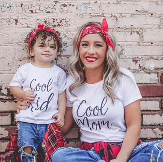 Cool Mom' & 'Cool Kid' Matching Mom & Child Short Sleeve Shirts