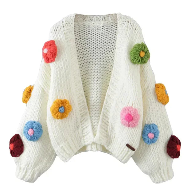 A Handmade Crochet Cardigan Sweater Women Fruit Jacquard Embroidery