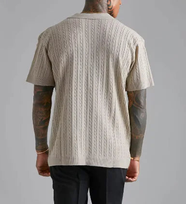 1 Mens Top Knitted Button Short-sleeved