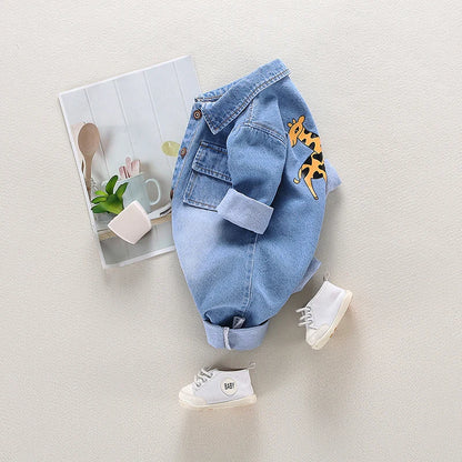 Newborn Denim Romper with Cartoon Design