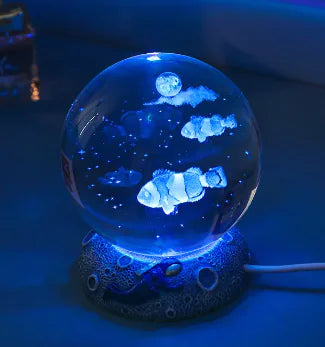 Marine Animals Crystal Ball 3D  with Resin Sphere Stand Base