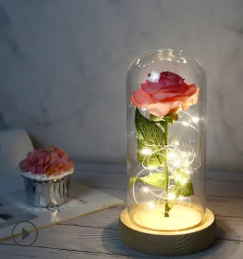 Beauty And The Beast Rose Rose In LED Glass