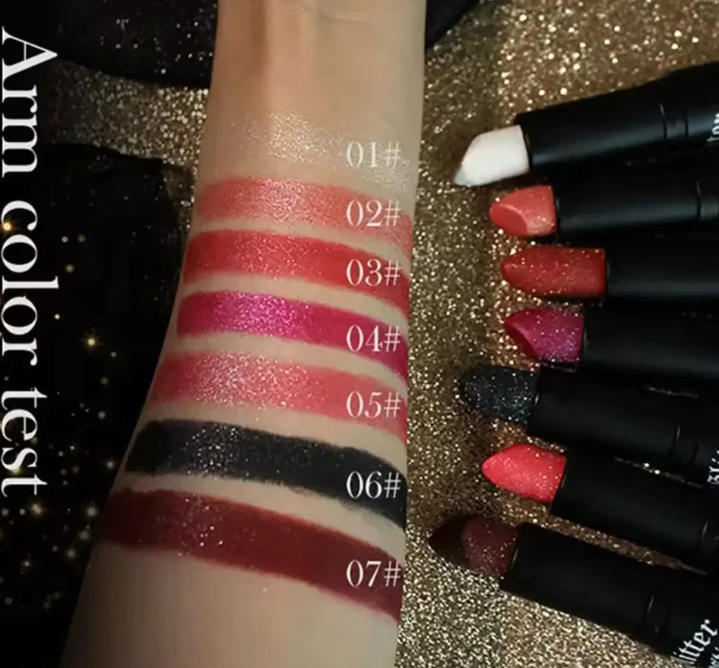 1 Glitter Luxe: 7-Color Waterproof Moisture-Infused Lipstick Collection