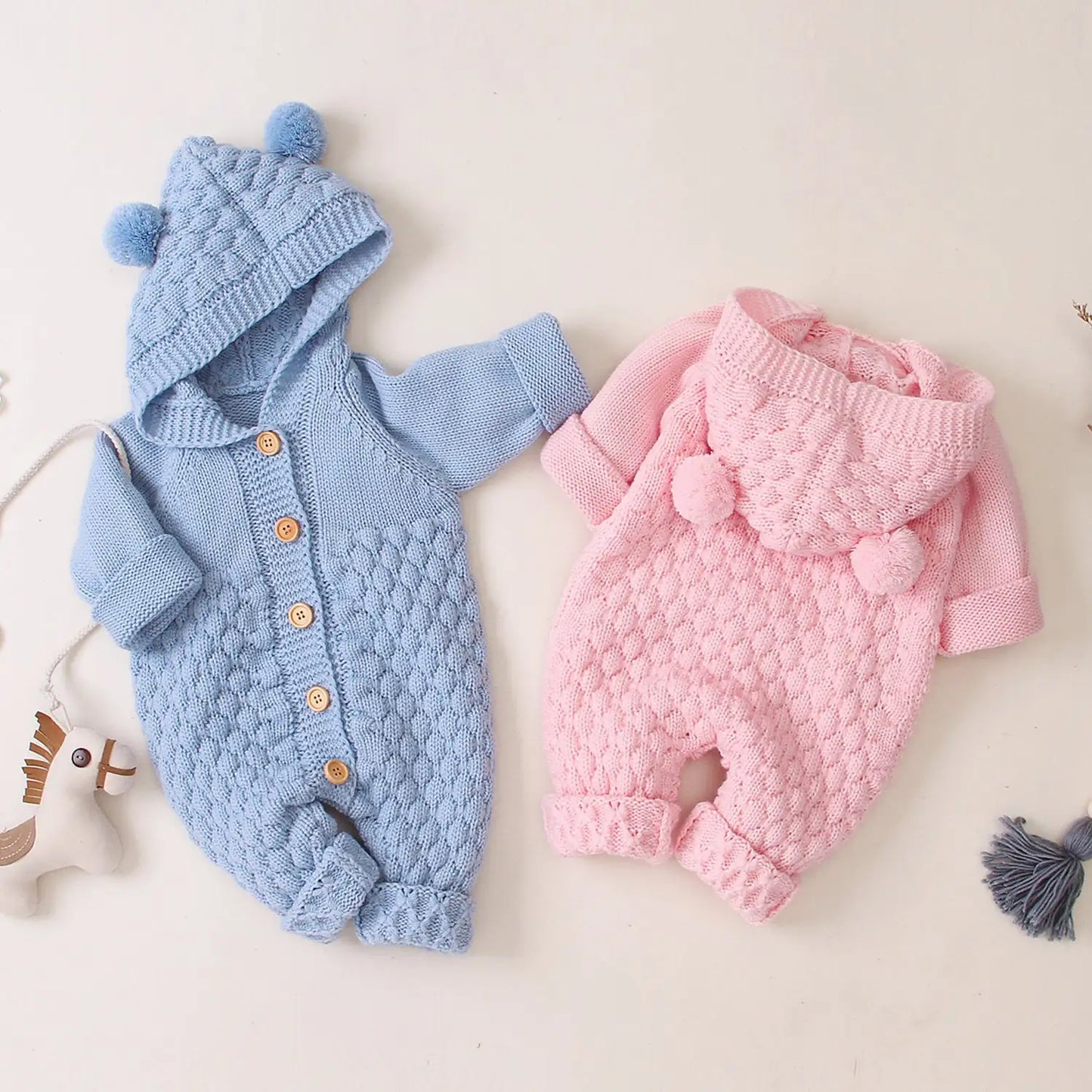 Ear Knit Romper With Hoodie