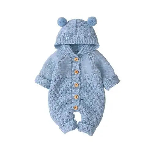 Baby Romper Bear Ear Knit Hooded Jumpsuit