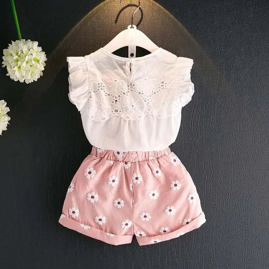 Girls Lace Top And Shorts Set