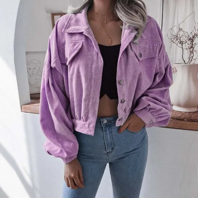 a Corduroy Cropped Jacket  For Women