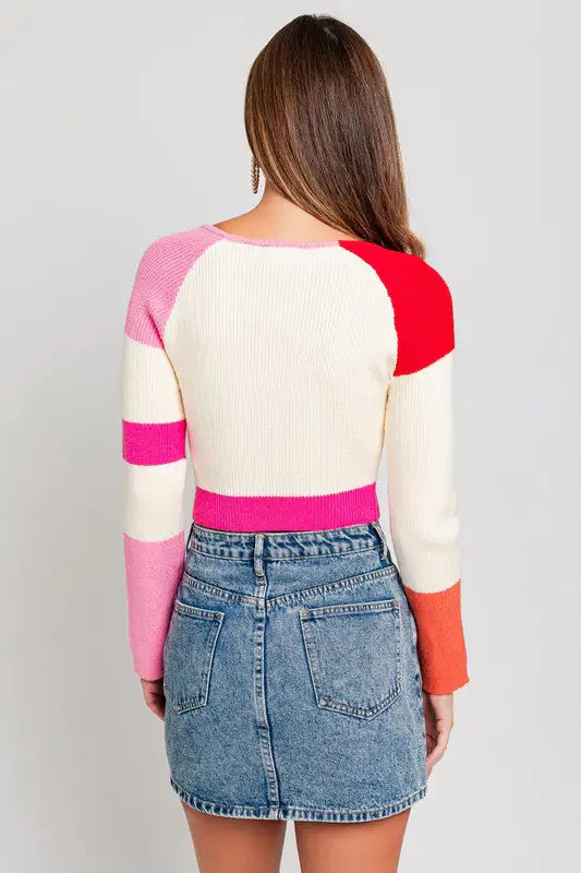 A Long Sleeve Color Block Stripe Knit Top