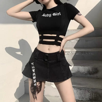 A Crop Top O-Neck T-shirt