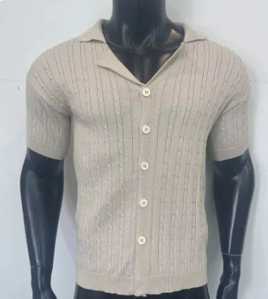 1 Mens Top Knitted Button Short-sleeved