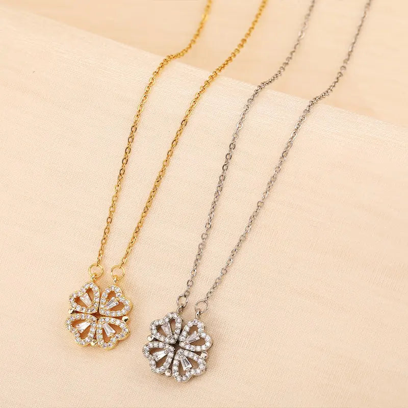 Rose Gift Box featuring the exquisite Four-Leaf Grass Necklace and Heart Necklace