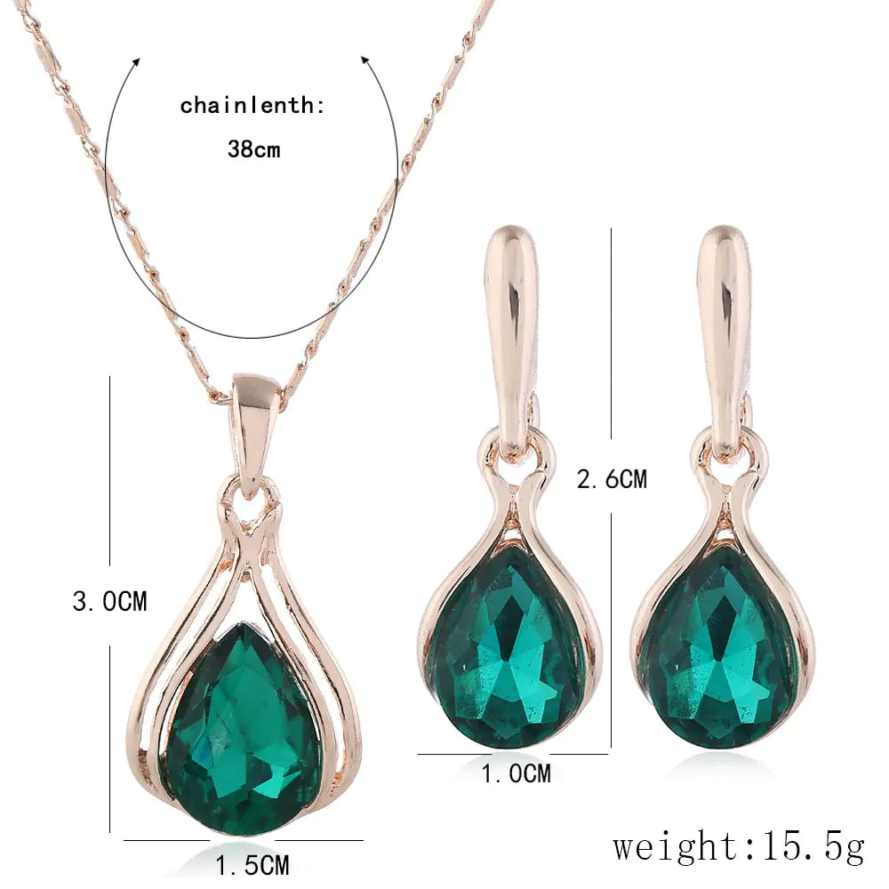 1 Crystal Rose Gold Water Drop Jewelry Set