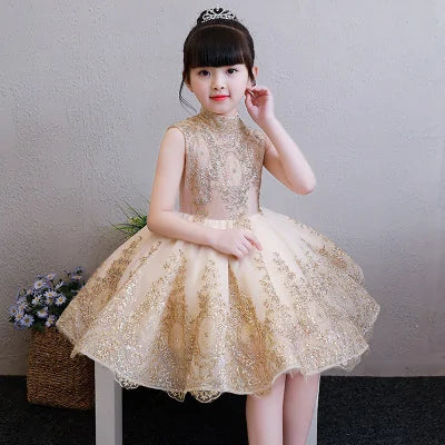 Elegant Tulle Golden Bridesmaid Dress For Kids