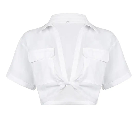 A Kiara Twist Front Collared Cropped Top