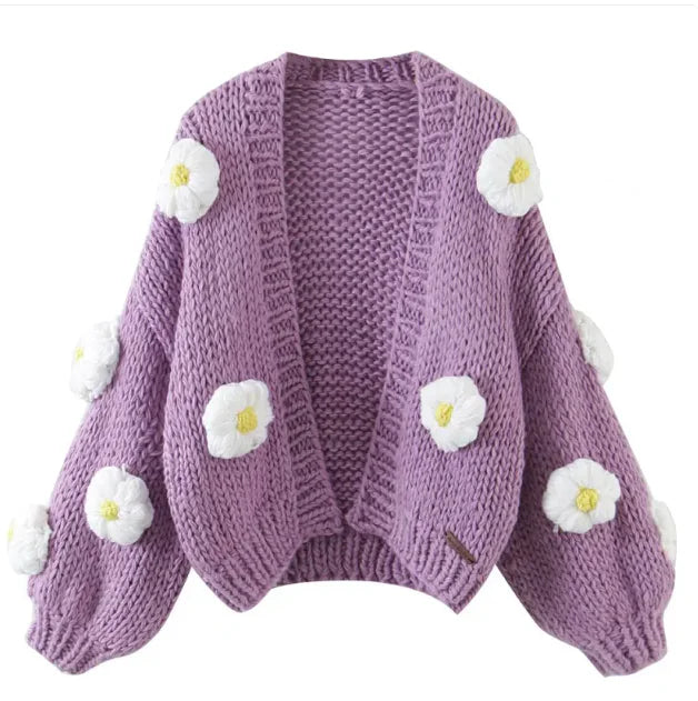 A Handmade Crochet Cardigan Sweater Women Fruit Jacquard Embroidery